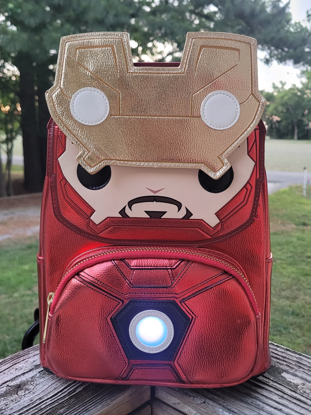 Loungefly Metallic Red and Gold Light Up Iron Man Mini Backpack